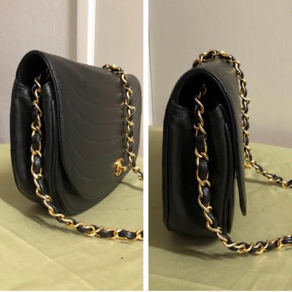 Authentic CHANEL CC Classic Half Moon Lambskin Leather Shoulder Handbag - Picture 8 of 13